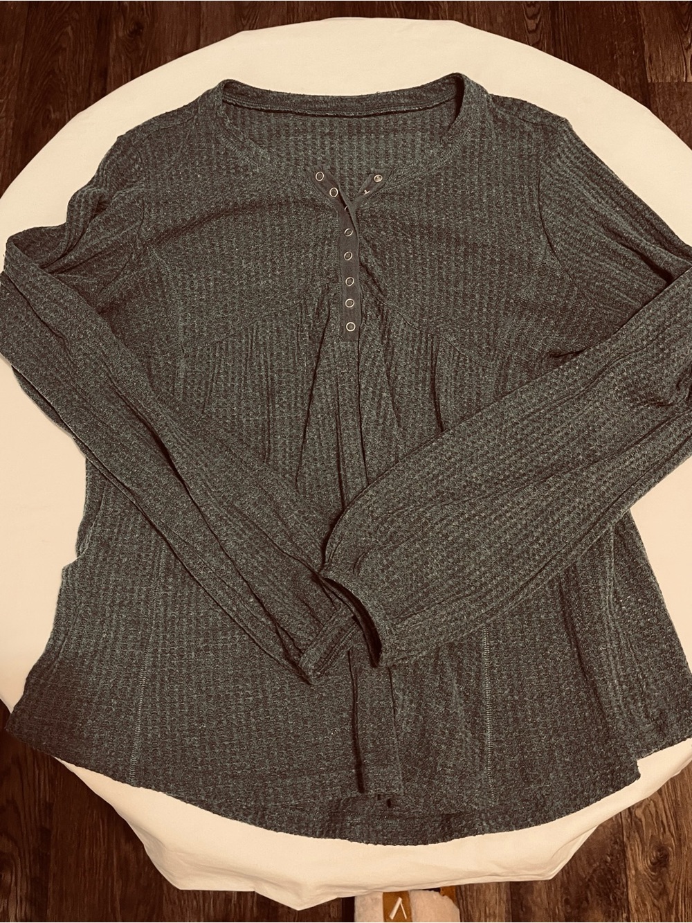Women’s 2X Charcoal Gray Waffle Knit Henley Tunic Top Long Sleeve
